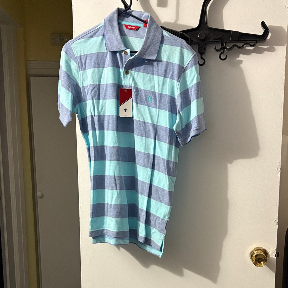 Izod Men's Polo Shirt - Blue and Light Blue Stripes